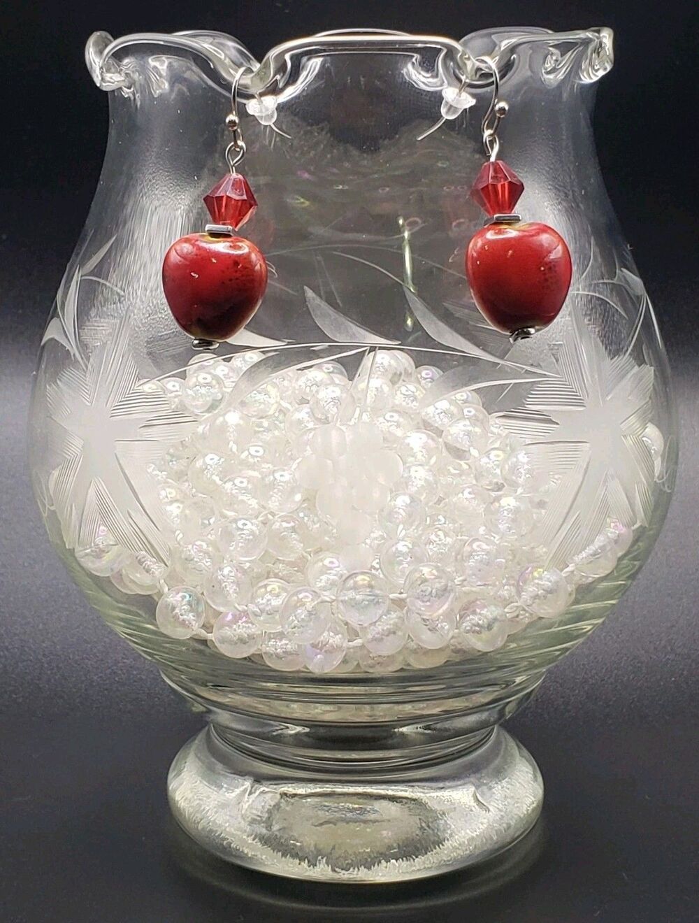 Red Heart Ceramic & Glass Bead Costume Dangle Drop Fashion Earrings Handmade!!!!
